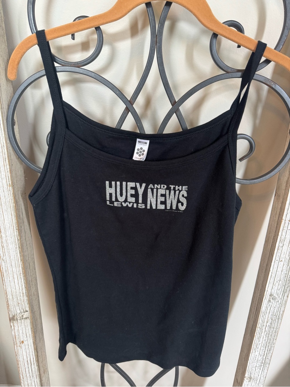 Huey Lewis And The News Band Tank Top XL Black Glitter Logo American Apparel